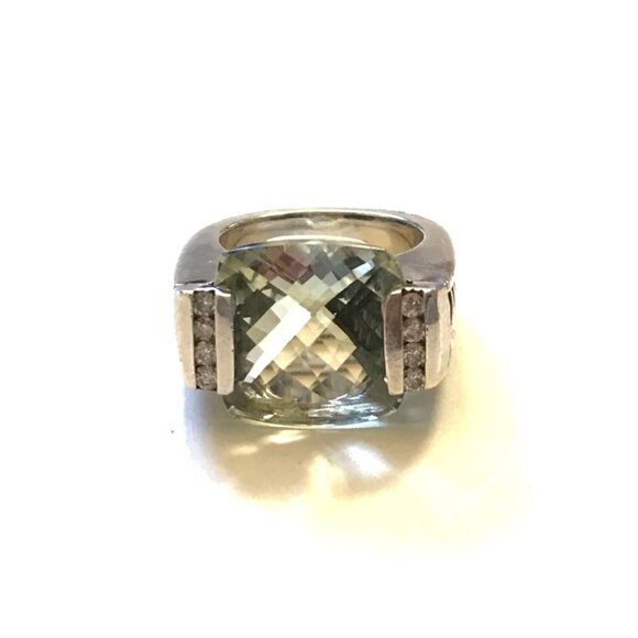 David Yurman Wheaton 925 Sterling Silver Ring Womens 6 Pave Diamonds Prasiolite - Picture 4 of 15